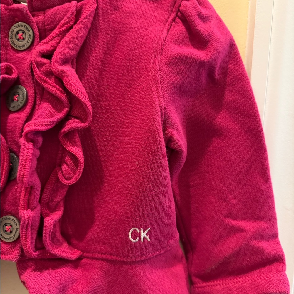 Calvin Klein Jeans Baby Girls Pink Ruffle Button Front Coat - Picture 4 of 7